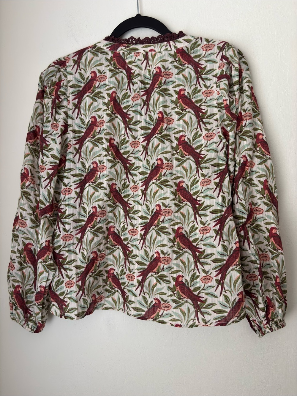 Printfresh On The Books Blouse - Birdsong Latte Foam Size Small Scallop Trim - Picture 6 of 10
